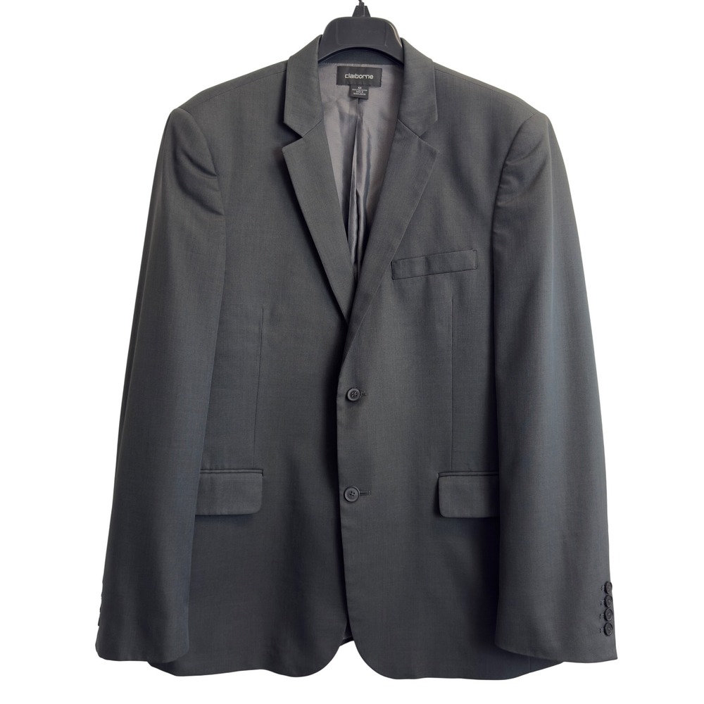 Claiborne Mens Charcoal Gray Two Button Blazer Jacket Size 44 Regular